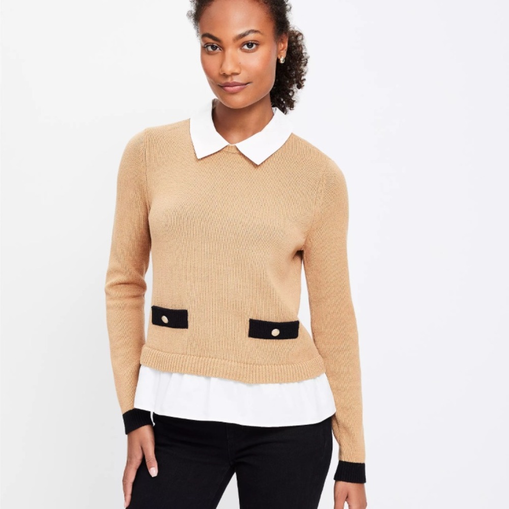 LOFT Tan Sweater with Black and White Accents